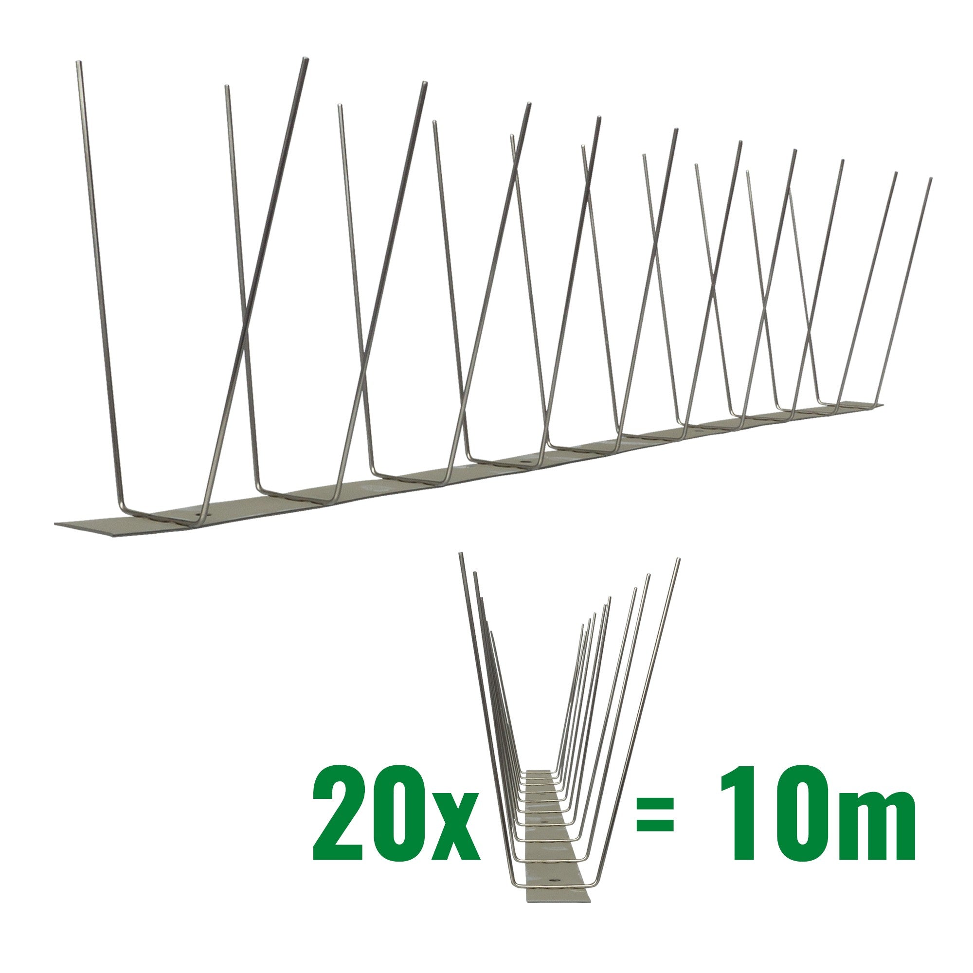 10 Meter (20 x 0,5m) Taubenspikes 2-reihig auf V2A-Standard - hochwertige Lösung für Vogelabwehr Taubenabwehr Edelstahl Spikes