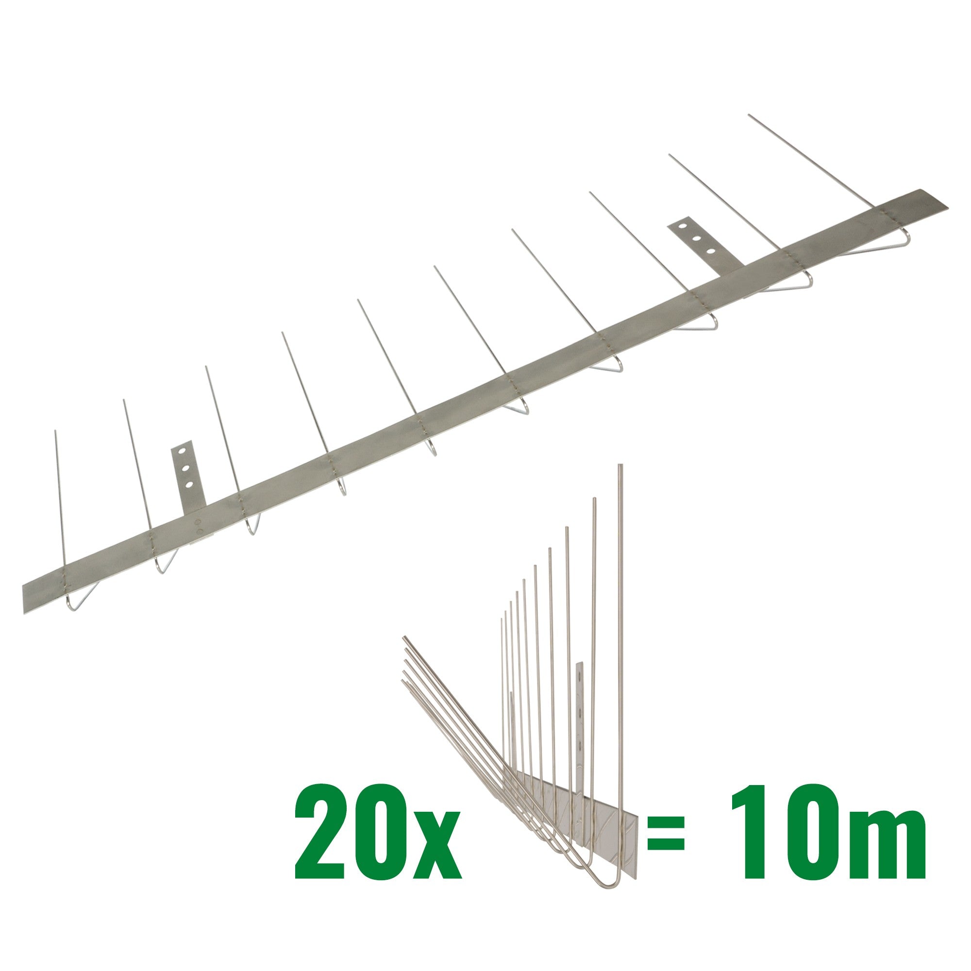 10 Meter (20 x 0,5m)Taubenspikes Dachrinne 2-reihig V2A-Standard - hochwertige Lösung für Vogelabwehr Taubenabwehr Edelstahl Spikes