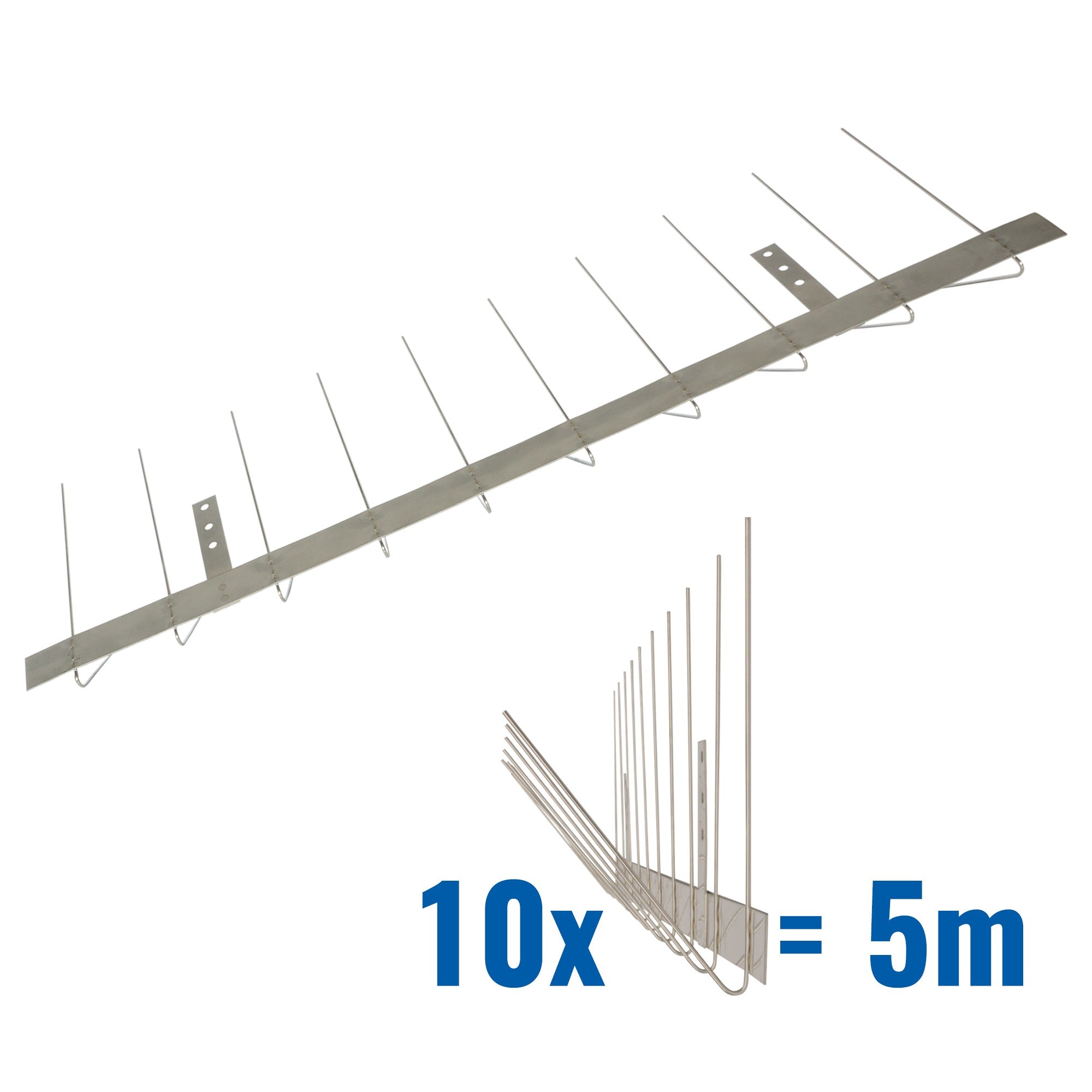 5 Meter (10 x 0,5m) Taubenspikes Dachrinne 2-reihig V2A-Standard - hochwertige Lösung für Vogelabwehr Taubenabwehr Edelstahl Spikes
