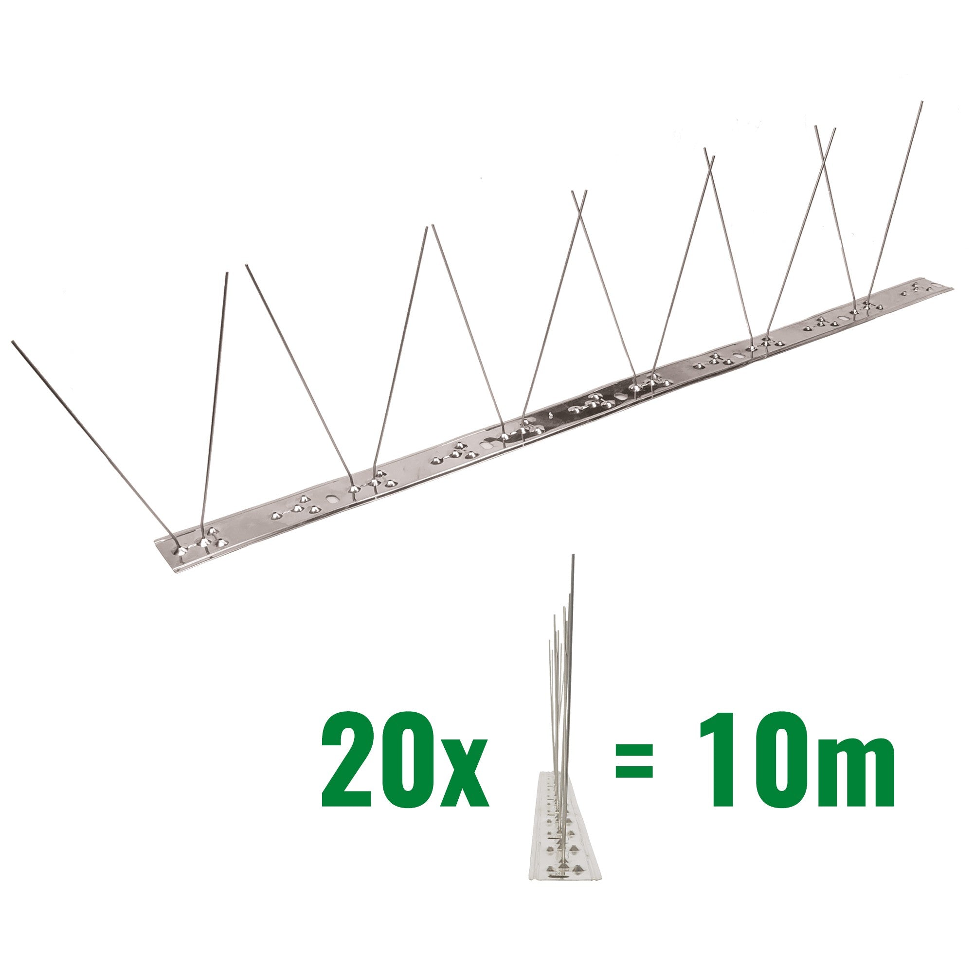 10 Meter (20 x 0,5m) Taubenspikes 1-reihig auf V2A-Flexleiste - hochwertige Lösung für Vogelabwehr Taubenabwehr Edelstahl Spikes