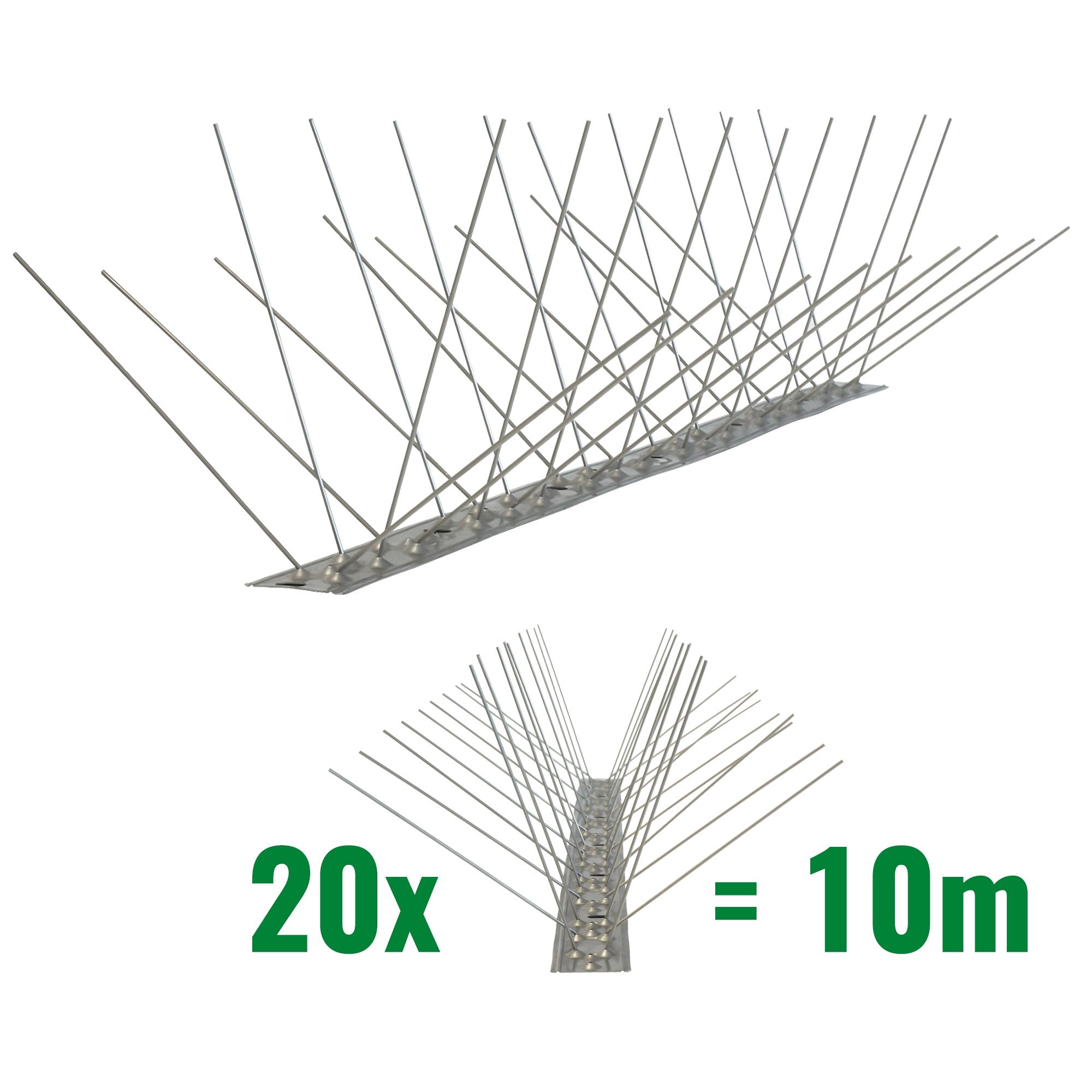 10 Meter (20 x 0,5m) Taubenspikes 4-reihig auf V2A-Flexleiste - hochwertige Lösung für Vogelabwehr Taubenabwehr Edelstahl Spikes