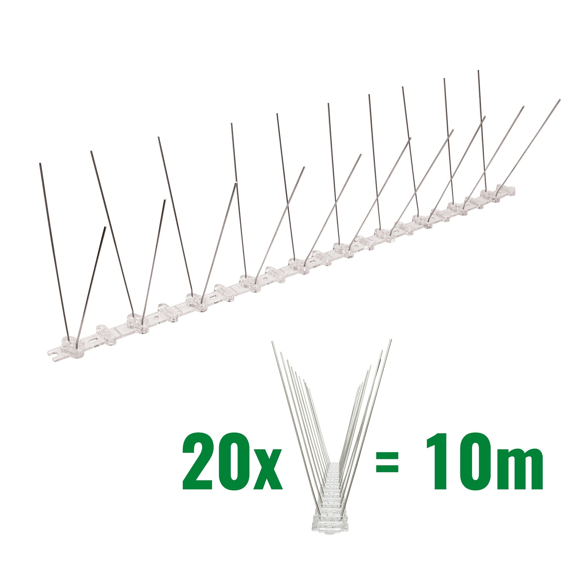 10 Meter (20 x 0,5m) Taubenspikes 2-reihig auf Polycarbonat - hochwertige Lösung für Vogelabwehr Taubenabwehr Spikes