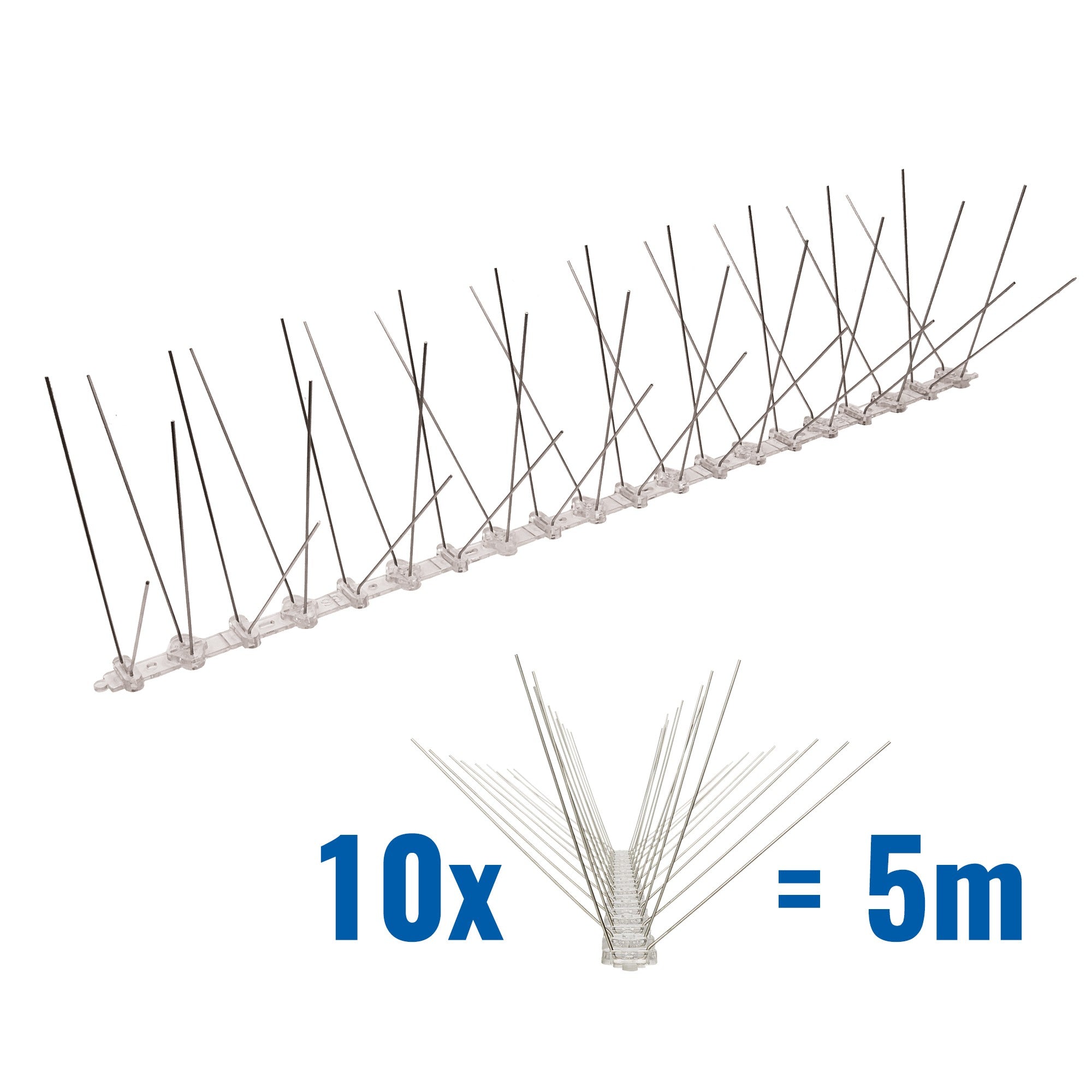5 Meter (10 x 0,5m) Taubenspikes 4-reihig auf Polycarbonat - hochwertige Lösung für Vogelabwehr Taubenabwehr Spikes